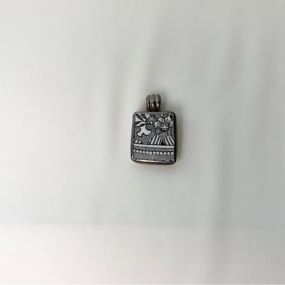 Floral Silver Pendant from Vintage Ceramic